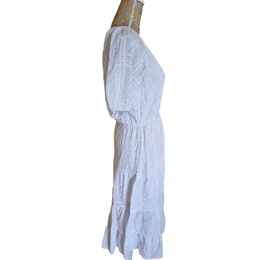 NWT Betsey Johnson puff sleeve tiered boho white cotton dress medium - Picture 4 of 13